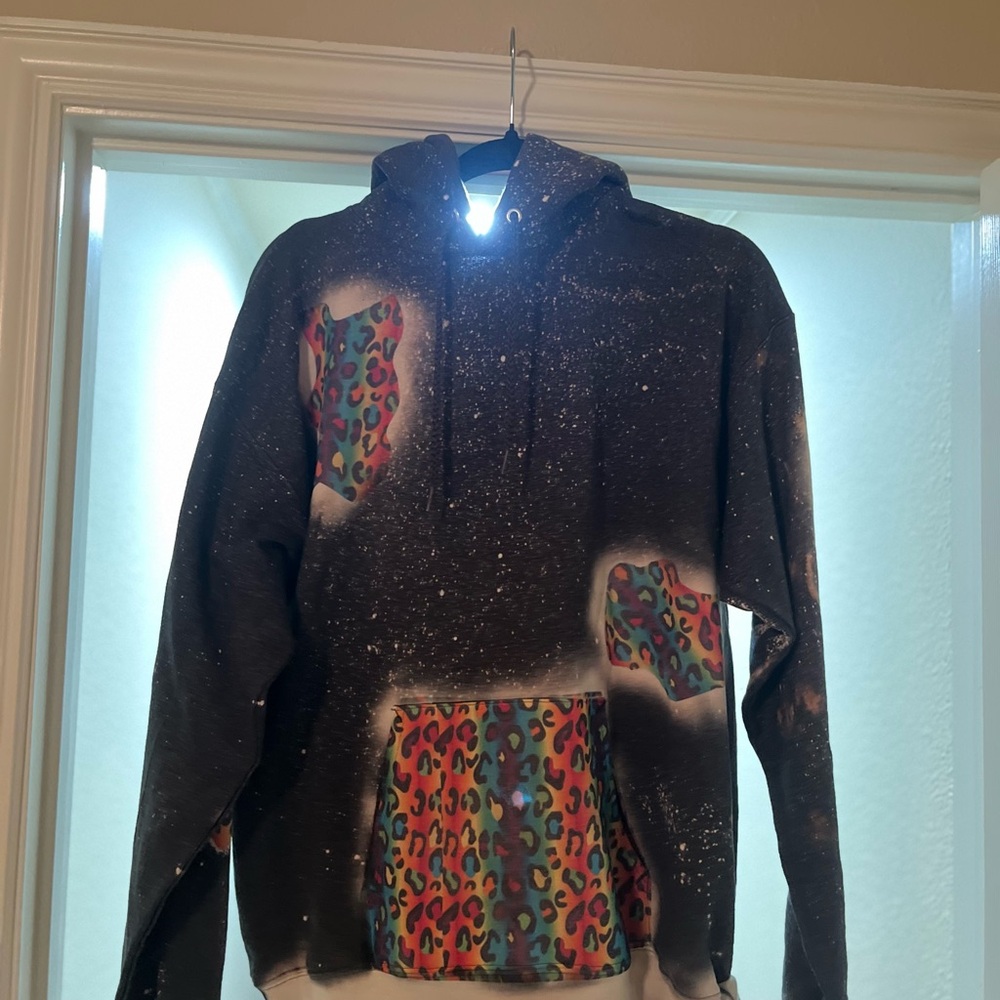 Black Hoodie with Colorful Leopard Print